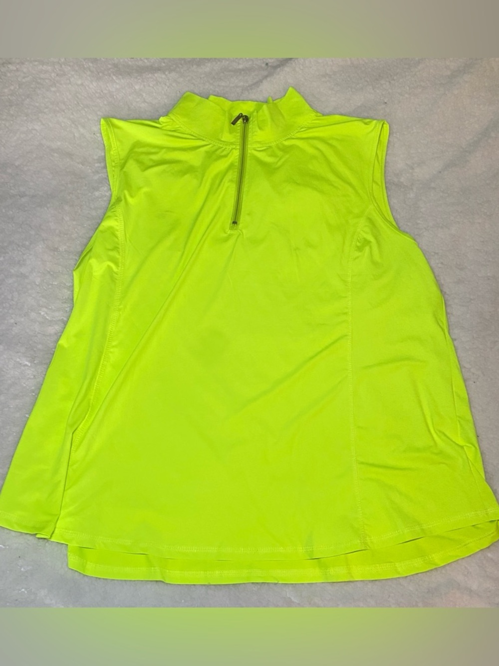 Sleeveless Neon Yellow Athletic Zip Mock Neck Top